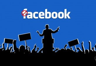 illustration contains facebook logo with crowd as vectors