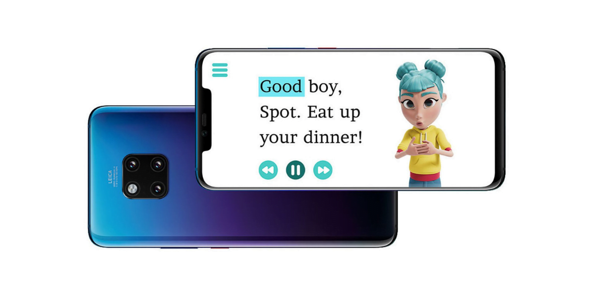 An image of huawei mate 20 pro contains StorySign app running