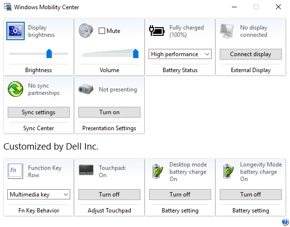 Windows Mobility Center Screenshot