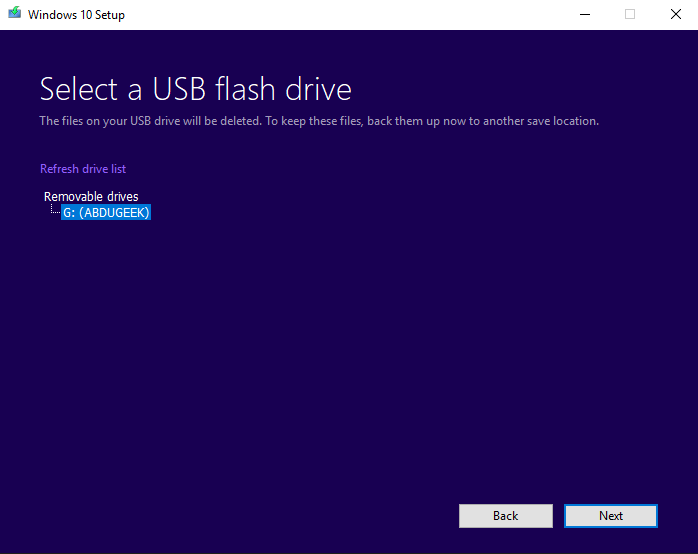 Selecting A Usb Flash Drive In Media Creation Tool Process