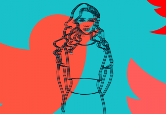 An illustration of a woman sketch shows twitter as toxic platform for women