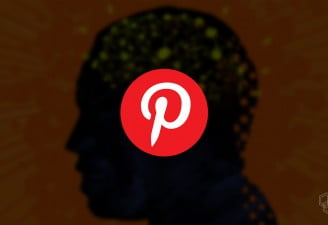 an illustration shows pinterest logo with a vector of man in the background