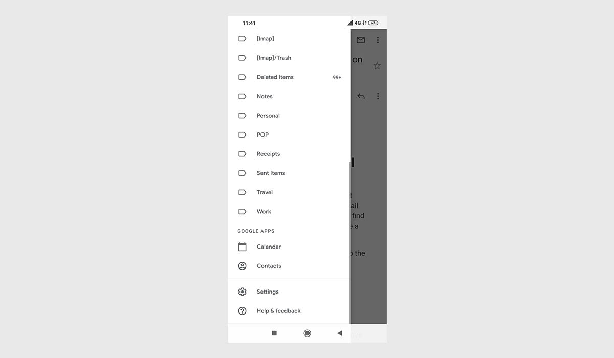 A Screenshot Of Burger Menu On Gmail For Android