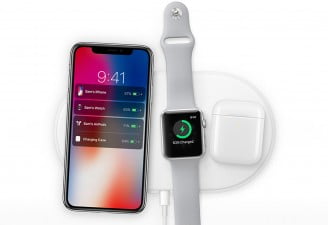 A photo of Apple devices getting charged wirelessly with AirPower