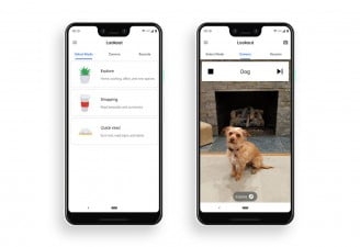 Mockups of two Google Pixel 3 XL showing Google Lookout running