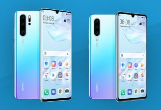 A photo of Huawei's P30 phone series showing P30 and P30 Pro
