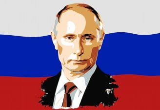 A vector of Putin's portrait on Russian flag