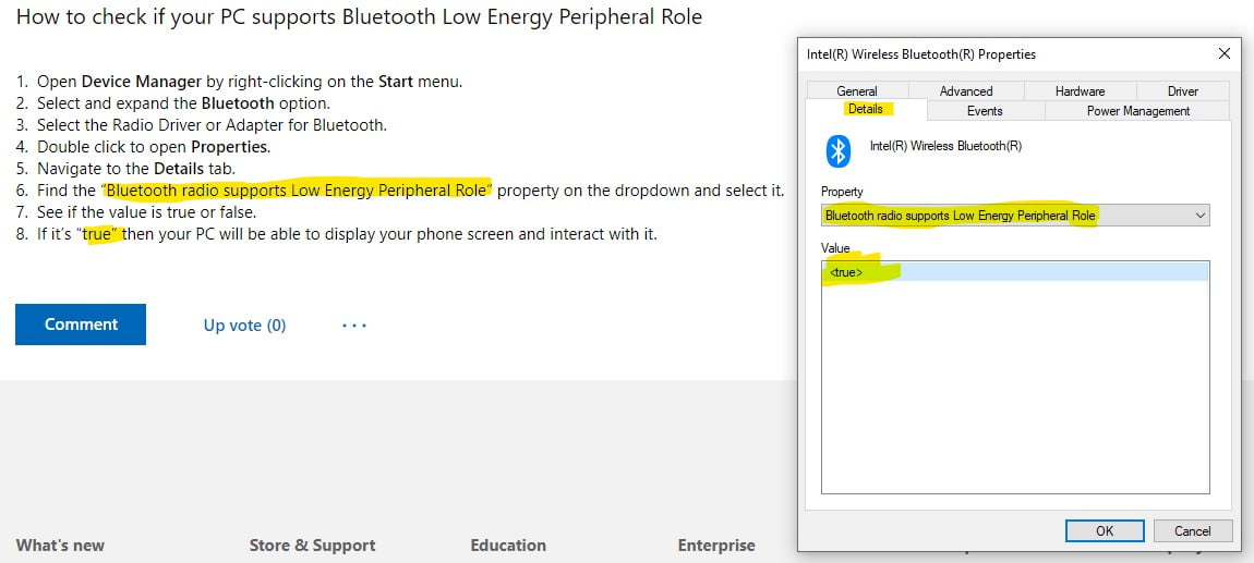 A Screenshot Of Windows Showing Bluetooth Compatibility With Android Screen Mirror Feature