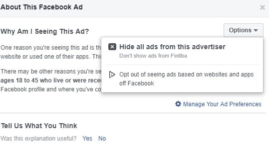 A Screenshot Of Ad Information On A Fb Post