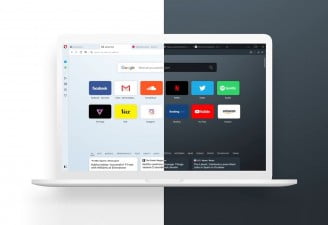 A design of Opera browser with dark and light mode enabled