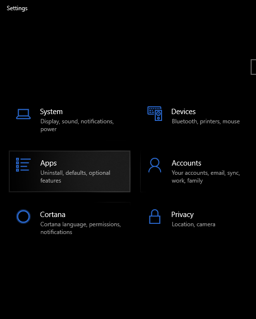 Apps Option In Settings Of Windows 10