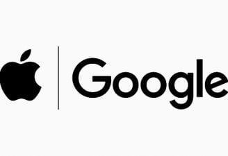 Apple and Google logo in black and white