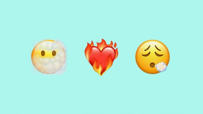 Emojis Of Cloudy Face, Burning Heart And Exhaled Face