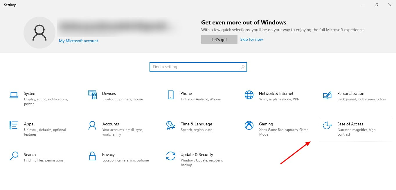 Screenshot Of Ease Of Access Tab In Windows 10