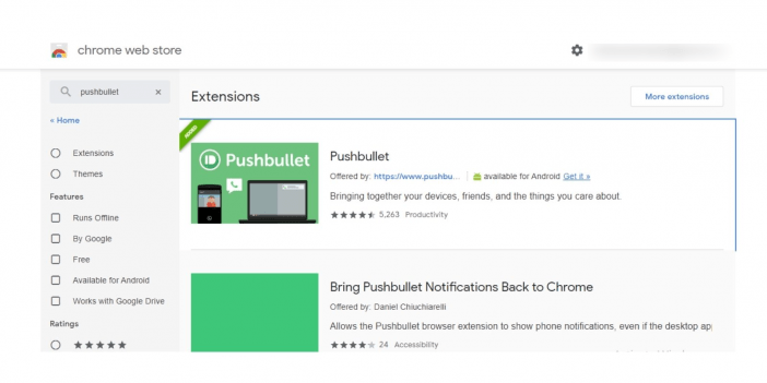 Screenshot Of Pushbullet App In Chrome Web Store