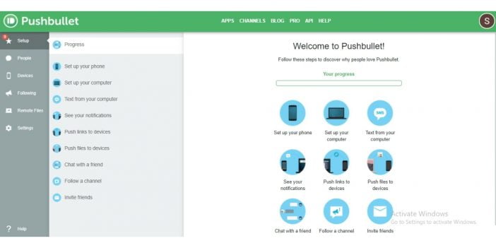 Screenshot Of A Setup Page On Pushbullet