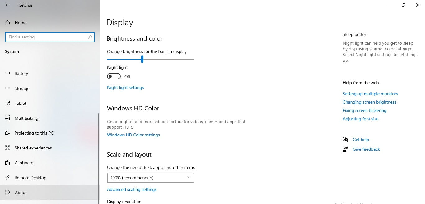 Screenshot Of System Tab In Settings Of Windows 10