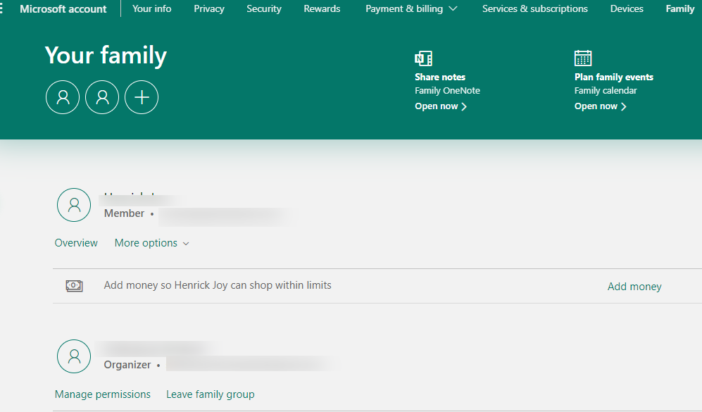 Screenshot Of Family Group In Parental Controls On Windows 10