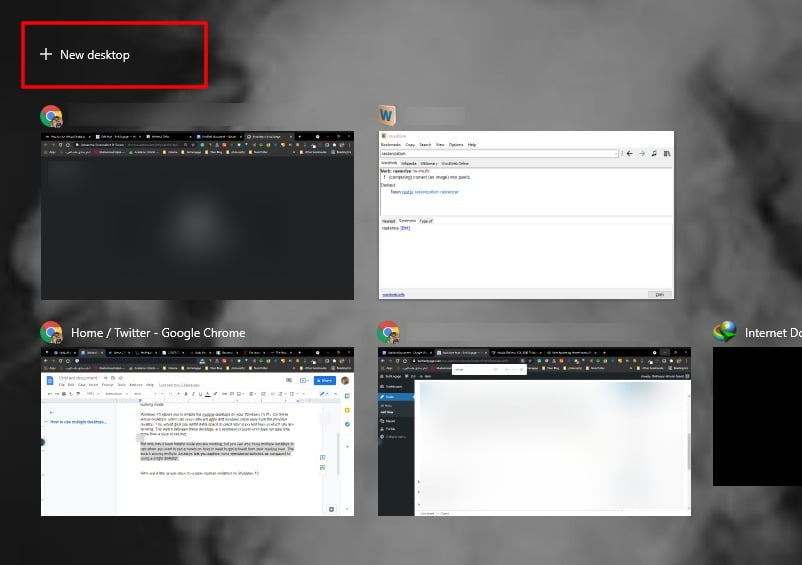 Screenshot Of Add New Desktop In Task View Of Windows 10