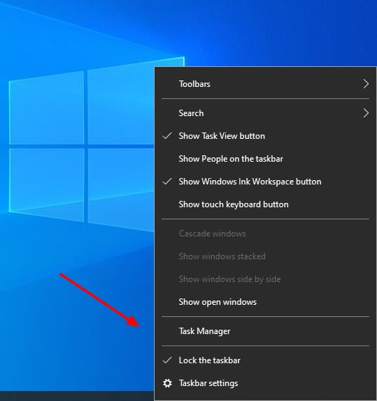 Screenshot Of Click Task Manager On Taskbar In Windows 10