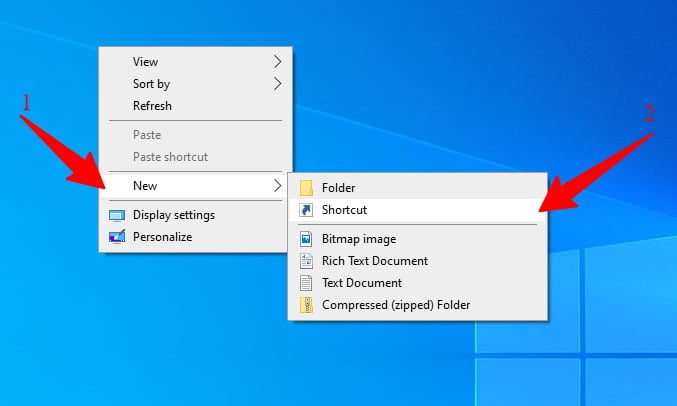 Screenshot Of Selecting A New Shortcut Folder From Menu On Desktop