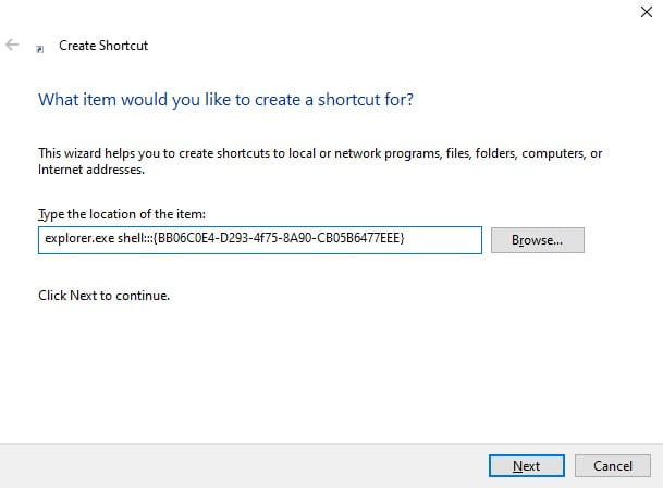 Screenshot Of Opening Classic System Control Panel From Shortcut Folder In Windows 10.