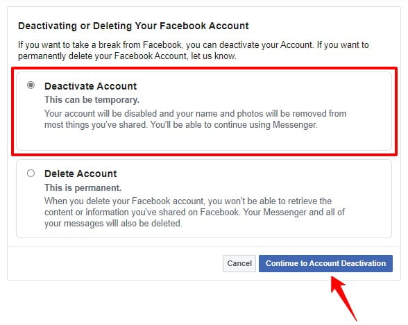 Deactivate Facebook Account
