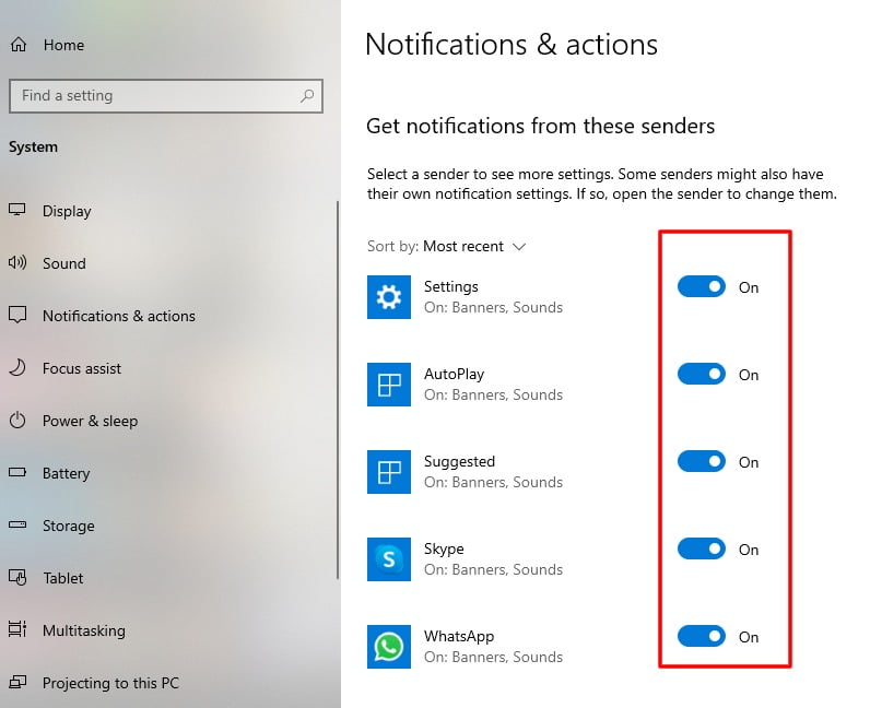 Screenshot Of Disable Notification From Specific App In Windows 10