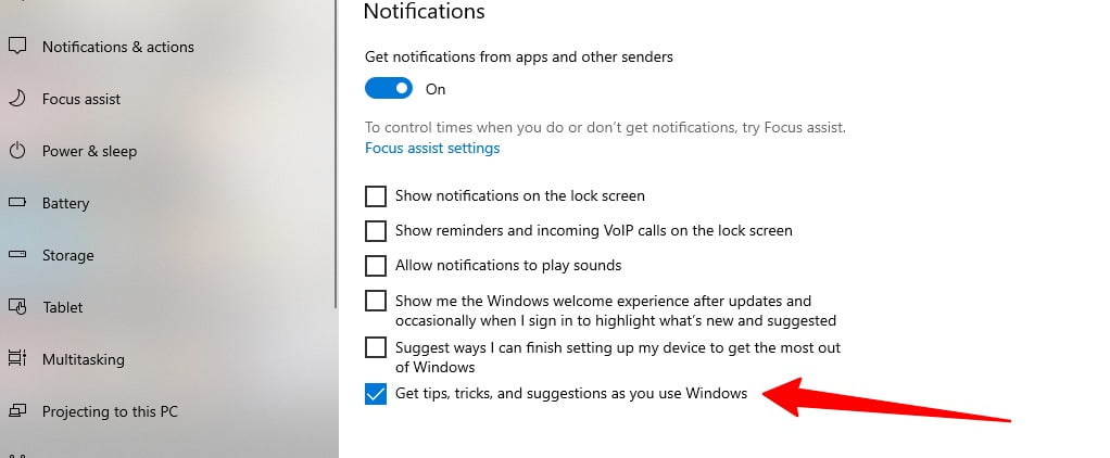 Screenshot Of Disable Tricks And Tips In Windows 10